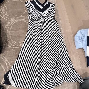 Beyond Vintage Silk Black and White Striped Dress